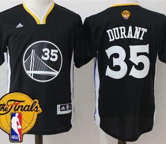 Men's Warriors #35 Kevin Durant Black Slate 2017 The Finals Patch Stitched NBA Jersey