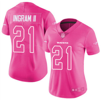 Nike Baltimore Ravens #21 Mark Ingram II Pink Women’s Stitched NFL Limited Rush Fashion Jersey