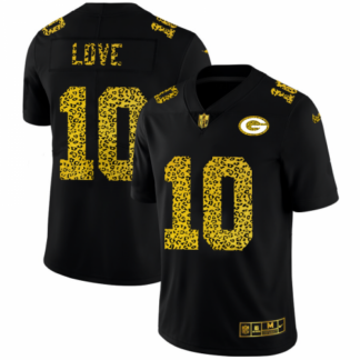 Green Bay Packers #10 Jordan Love Men’s Nike Leopard Print Fashion Vapor Limited NFL Jersey Black