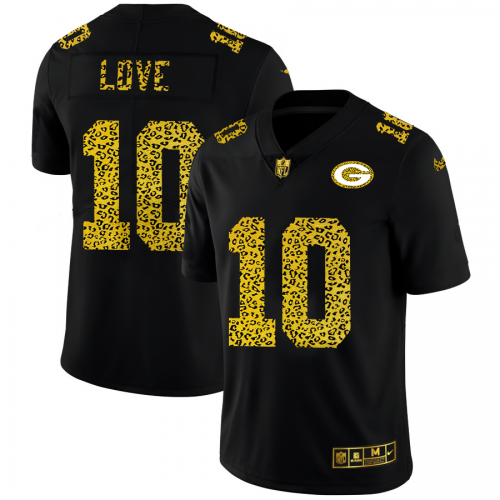 Green Bay Packers #10 Jordan Love Men’s Nike Leopard Print Fashion Vapor Limited NFL Jersey Black