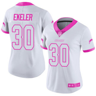 Nike Los Angeles Chargers #30 Austin Ekeler White/Pink Women’s Stitched NFL Limited Rush Fashion Jersey