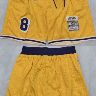 Men's Los Angeles Lakers #8 Kobe Bryant Yellow 2025 Shorts (Run Small)