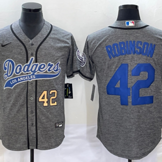 Men's Los Angeles Dodgers #42 Jackie Robinson Number Grey Gridiron Cool Base Stitched Baseball Jersey