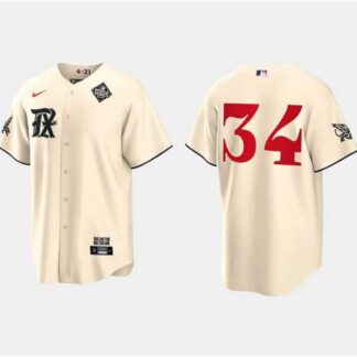 Men's Texas Rangers #34 Nolan Ryan Cream 2023 World Series City Connect Stitched Baseball Jersey Dzhi