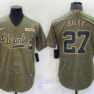 Men's Atlanta Braves #27 Austin Riley 2021 Olive Salute To Service Limited Stitched Jersey