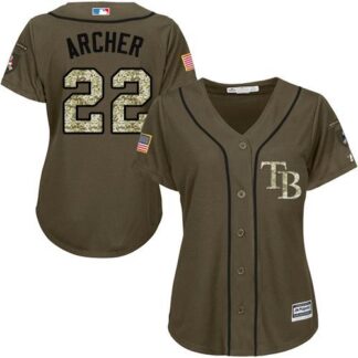 Tampa Bay Rays #22 Chris Archer Green Salute to Service Women’s Stitched MLB Jersey