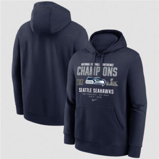 grid‑ Men's Seattle Seahawks College Navy 2025 NFC Champions Team Nation Hoodie ‑fangear