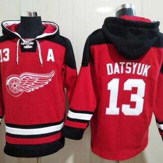 Red Wings 13 Pavel Datsyuk Red All Stitched Pullover Hoodie