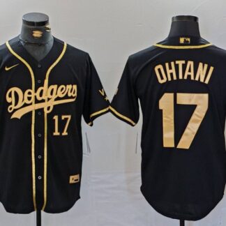 Men's Los Angeles Dodgers #17 Shohei Ohtani Number Black Gold World Series Champions Cool Base Stitched Jersey