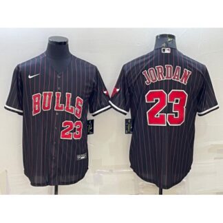 Men's Chicago Bulls #23 Michael Jordan Black Cool Base Stitched Baseball Jersey NYH5