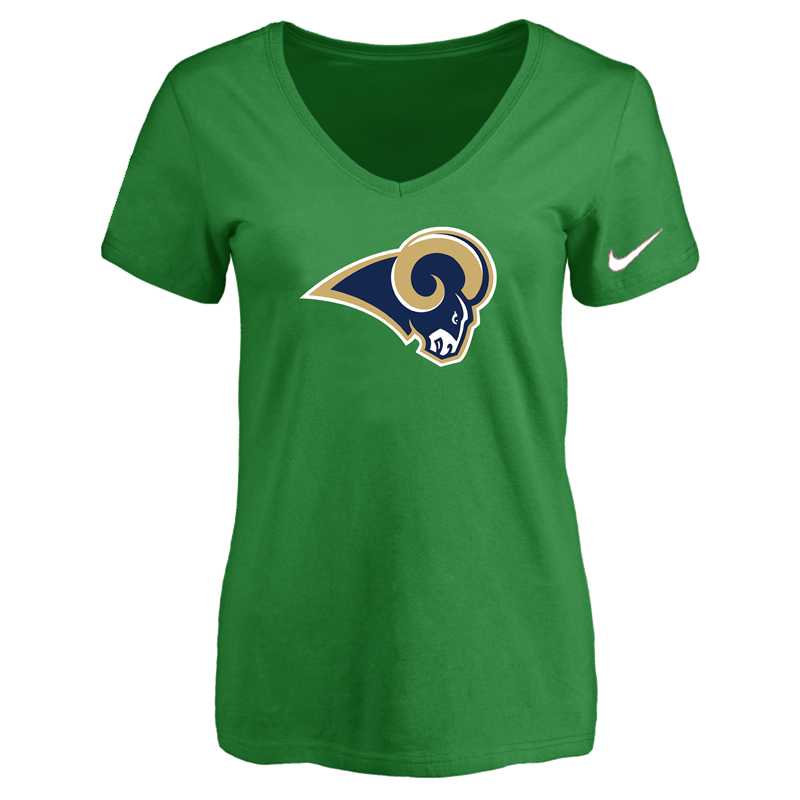 Women's Los Angeles Rams D.Green Logo V neck T-Shirt FengYun