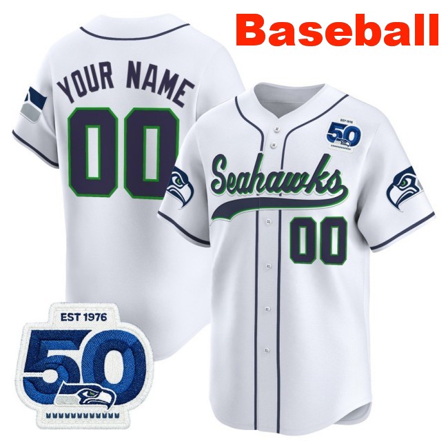 Men's & Women's & Youth Nike Seattle Seahawks Custom Baseball 50th Anniversary Limited Stitched Jersey White