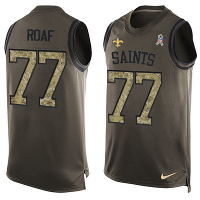 Men's New Orleans Saints #77 Willie Roaf Green Salute to Service Hot Pressing Player Name & Number Nike NFL Tank To...