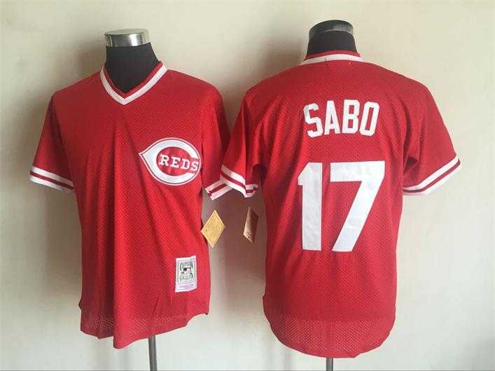 Cincinnati Reds #17 Chris Sabo Red Mitchell And Ness Throwback Pullover Stitched Jersey