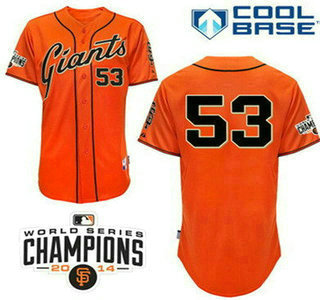 Men's San Francisco Giants #53 Chris Heston Alternate Orange Stitched MLB Cool Base Jersey With 2014 World Series C...