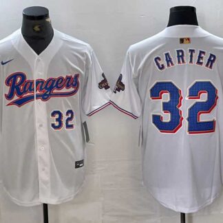 Men's Texas Rangers #32 Evan Carter Number White 2023 World Series Champions Cool Base Jerseys