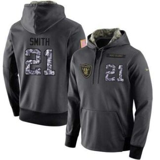 Glued Nike Oakland Raiders #21 Sean Smith Men's Anthracite Salute to Service Player Performance Hoodie