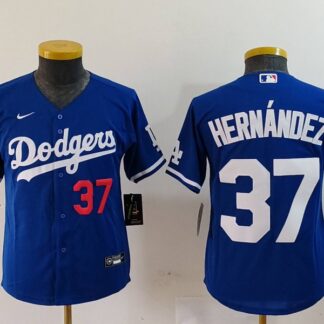Youth Los Angeles Dodgers #37 Teoscar Hernandez Number Blue Cool Base Stitched Jersey