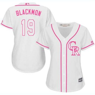 Colorado Rockies #19 Charlie Blackmon White/Pink Fashion Women’s Stitched MLB Jersey