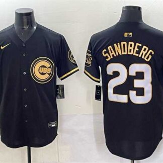 Men's Chicago Cubs #23 Ryne Sandberg Black Gold 'Ryne Sandberg Tribute' Vapor Limited V2 Stitched Jersey
