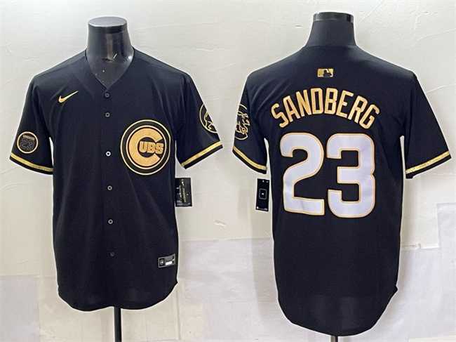 Men's Chicago Cubs #23 Ryne Sandberg Black Gold 'Ryne Sandberg Tribute' Vapor Limited V2 Stitched Jersey