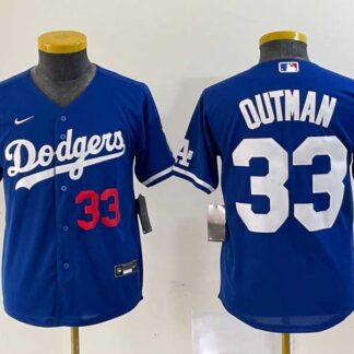 Youth Los Angeles Dodgers #33 James Outman Number Blue Cool Base Stitched Jersey