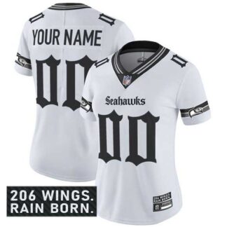 Women's Seattle Seahawks Active Player Custom White 2025 F.U.S.E. 'Gothic Rain City Shadows Edition' Vapor Untoucha...